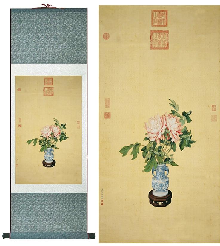 Chinese Art Scroll Painting Flower Ancient Silk Picture Wall Ideas 11790-Chinese Style Finds™