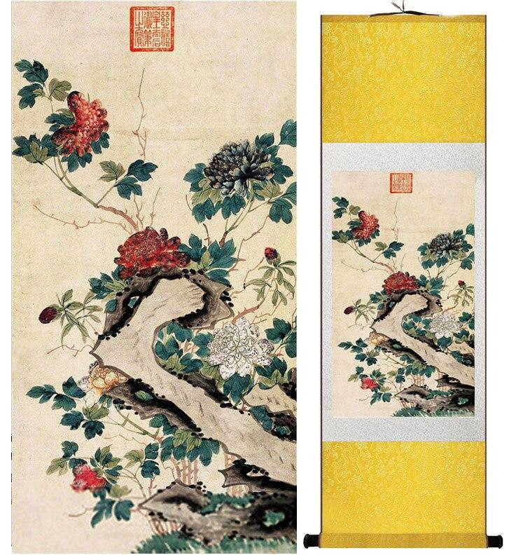 Chinese Art Scroll Painting Flower Ancient Silk Picture Wall Ideas 11794-Chinese Style Finds™