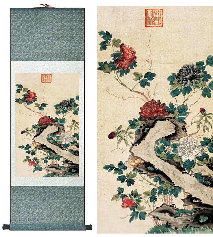 Chinese Art Scroll Painting Flower Ancient Silk Picture Wall Ideas 11794-Chinese Style Finds™