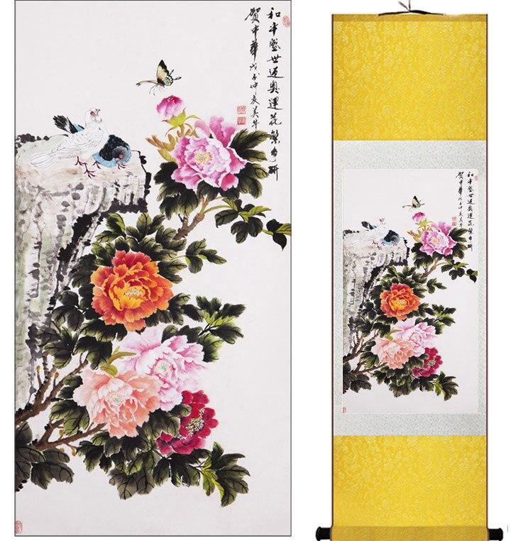 Chinese Art Scroll Painting Flower Ancient Silk Picture Wall Ideas 11806-Chinese Style Finds™