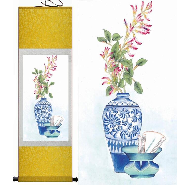 Chinese Art Scroll Painting Flower Ancient Silk Picture Wall Ideas 12250-Chinese Style Finds™