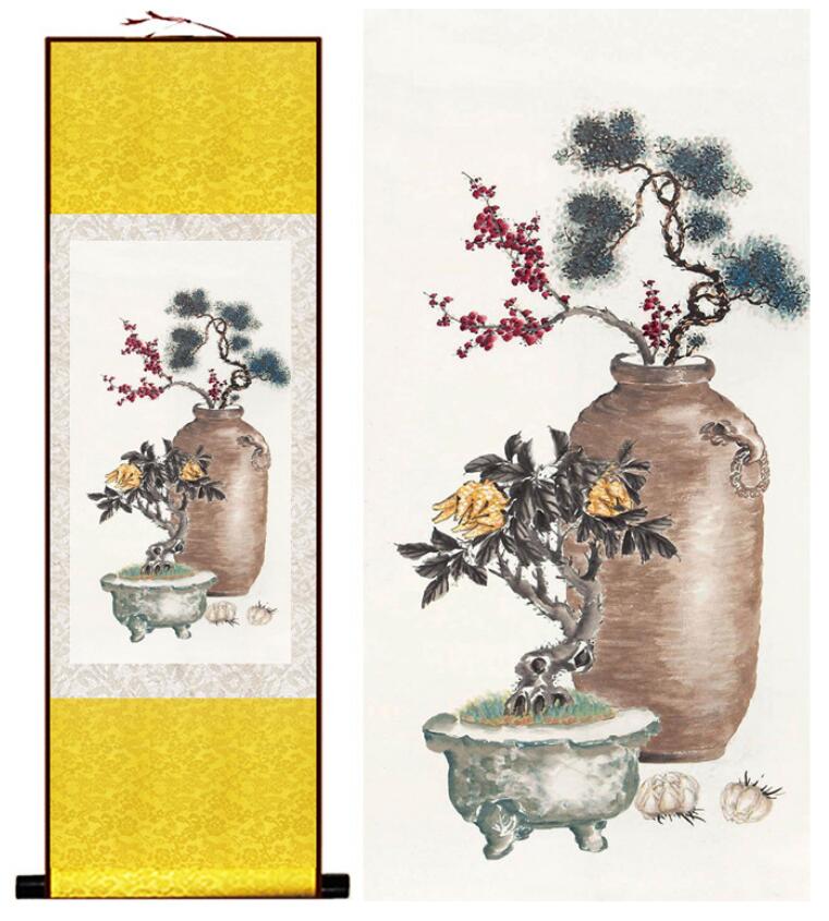 Chinese Art Scroll Painting Flower Ancient Silk Picture Wall Ideas 12786-Chinese Style Finds™