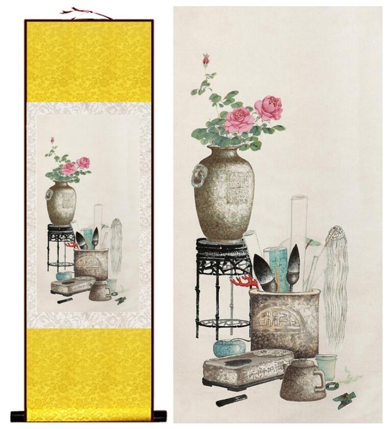 Chinese Art Scroll Painting Flower Ancient Silk Picture Wall Ideas 12794-Chinese Style Finds™