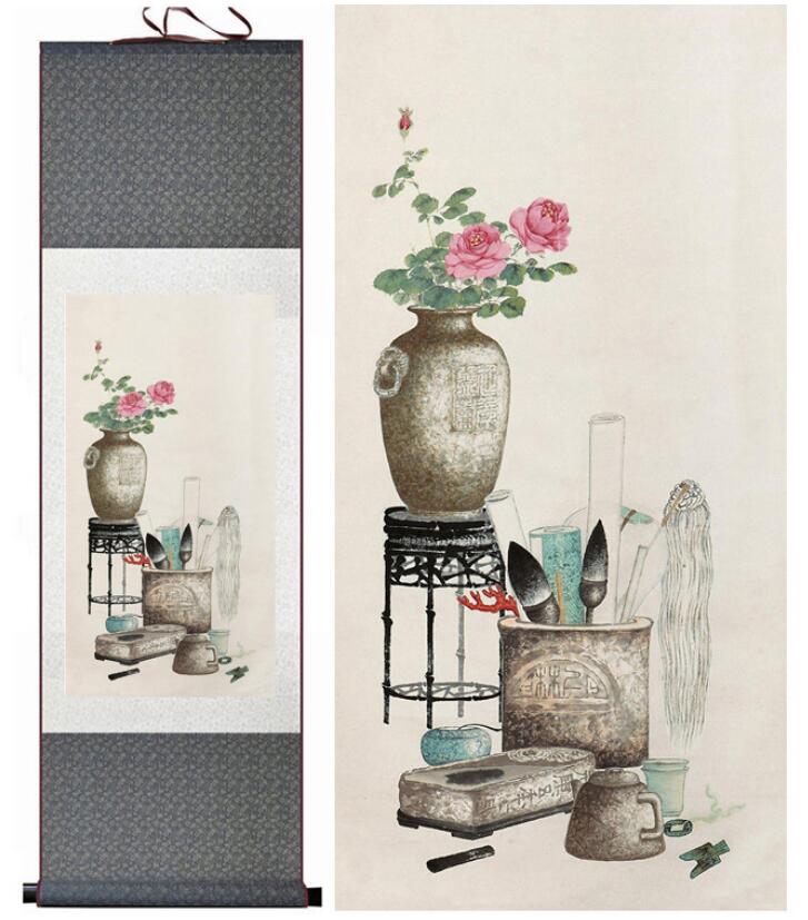 Chinese Art Scroll Painting Flower Ancient Silk Picture Wall Ideas 12794-Chinese Style Finds™