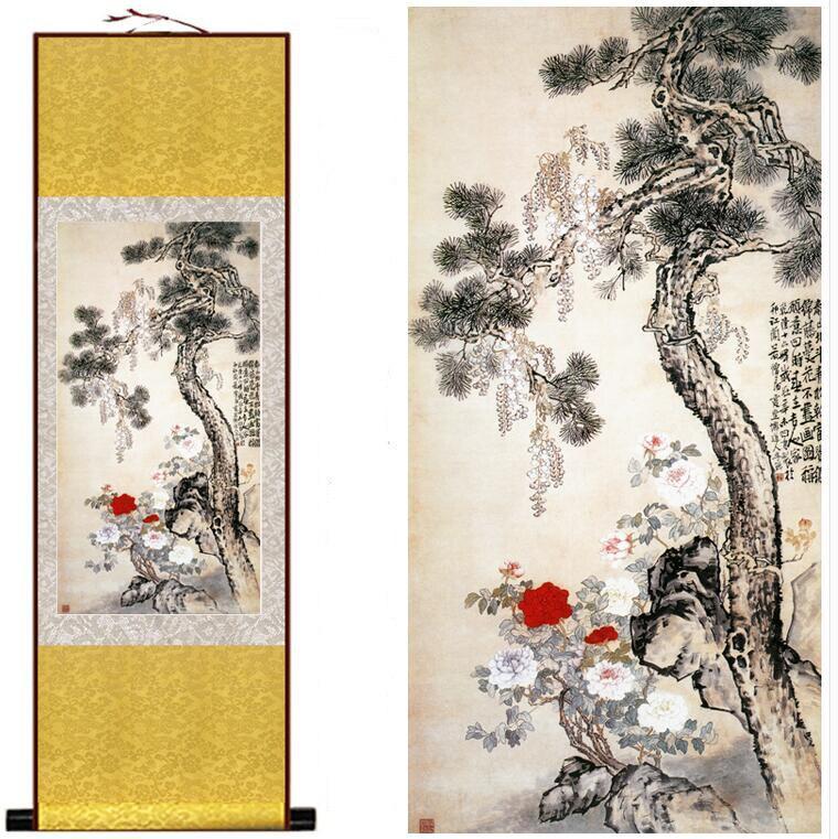 Chinese Art Scroll Painting Flower Ancient Silk Picture Wall Ideas 13458-Chinese Style Finds™