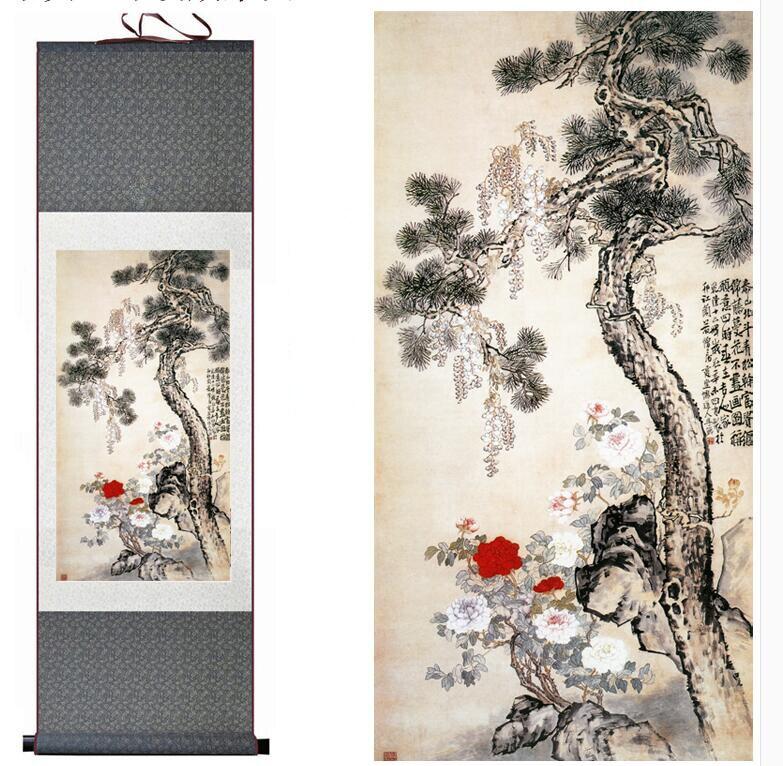 Chinese Art Scroll Painting Flower Ancient Silk Picture Wall Ideas 13458-Chinese Style Finds™