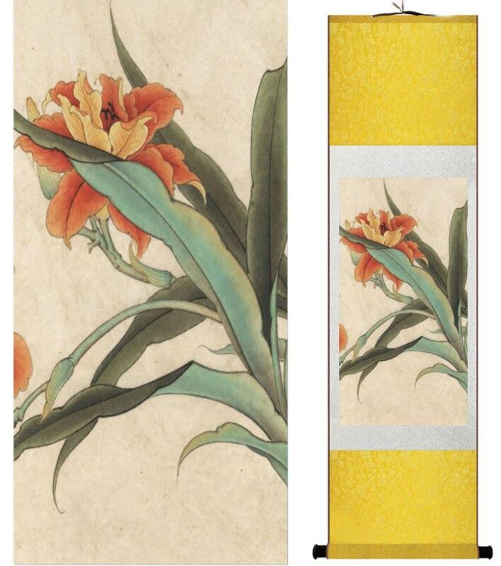 Chinese Art Scroll Painting Flower Ancient Silk Picture Wall Ideas 13838-Chinese Style Finds™