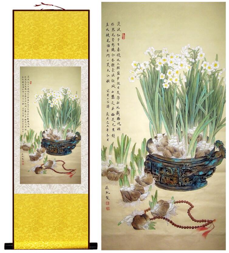 Chinese Art Scroll Painting Flower Ancient Silk Picture Wall Ideas 13846-Chinese Style Finds™