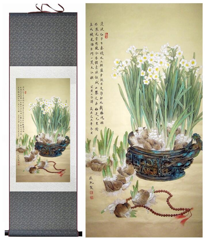 Chinese Art Scroll Painting Flower Ancient Silk Picture Wall Ideas 13846-Chinese Style Finds™