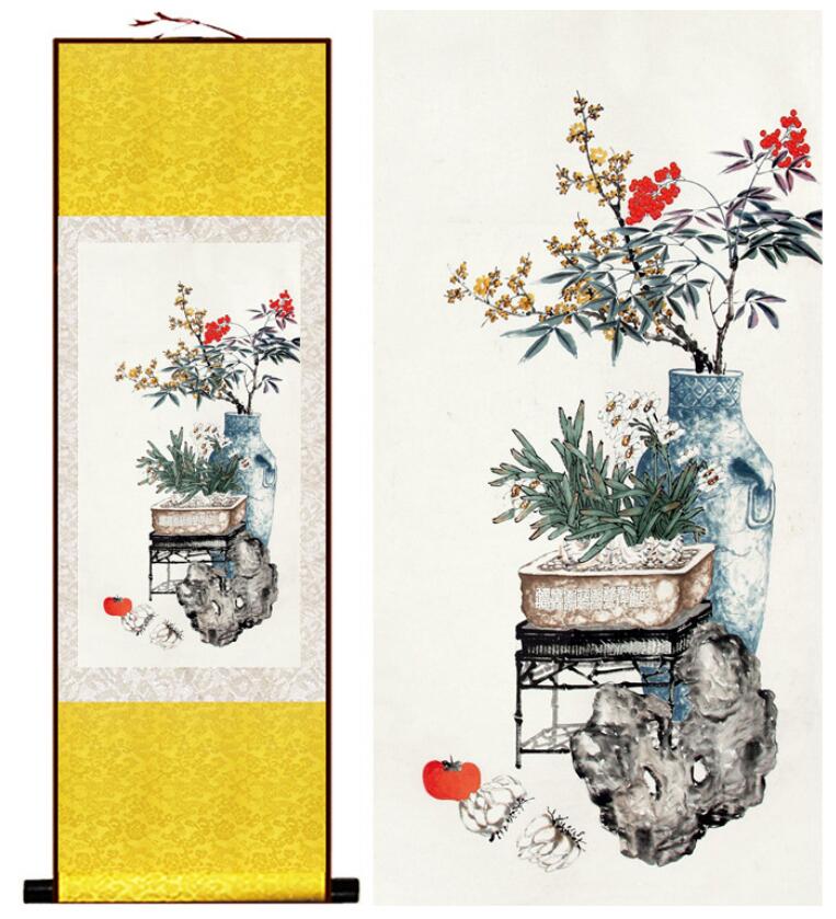 Chinese Art Scroll Painting Flower Ancient Silk Picture Wall Ideas 13914-Chinese Style Finds™