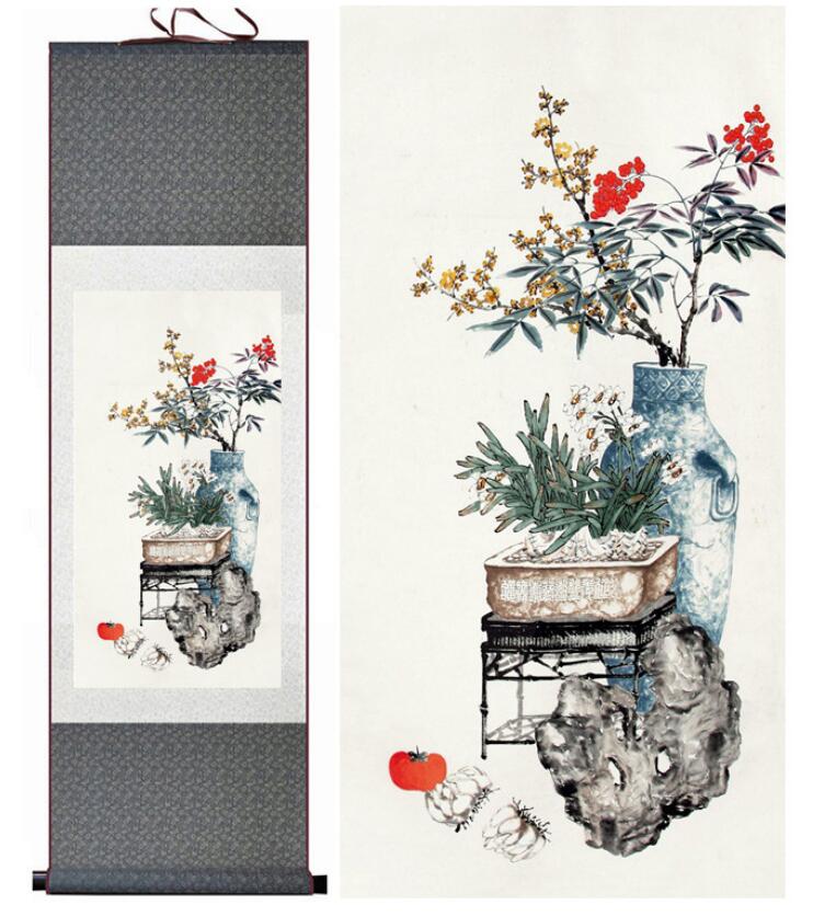 Chinese Art Scroll Painting Flower Ancient Silk Picture Wall Ideas 13914-Chinese Style Finds™