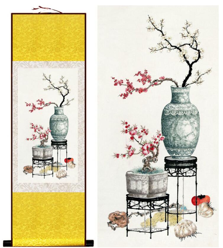 Chinese Art Scroll Painting Flower Ancient Silk Picture Wall Ideas 13918-Chinese Style Finds™