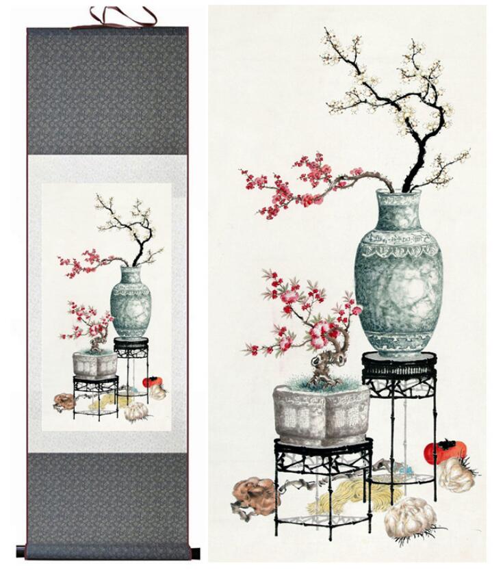 Chinese Art Scroll Painting Flower Ancient Silk Picture Wall Ideas 13918-Chinese Style Finds™