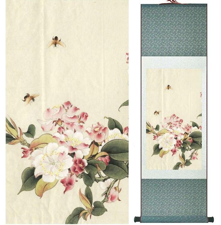 Chinese Art Scroll Painting Flower Ancient Silk Picture Wall Ideas 14006-Chinese Style Finds™