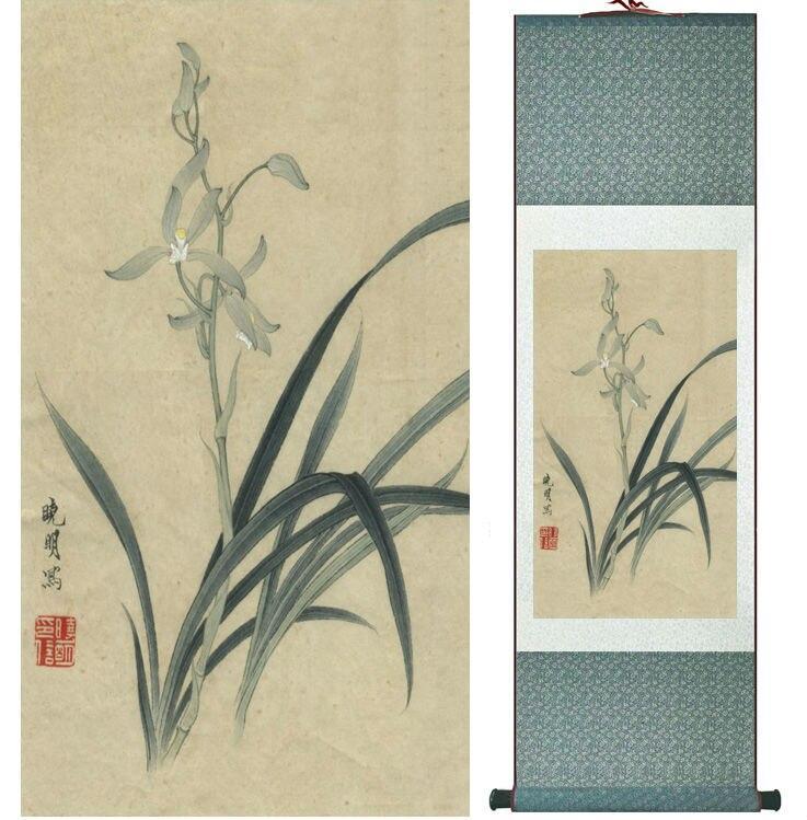 Chinese Art Scroll Painting Flower Ancient Silk Picture Wall Ideas 14010-Chinese Style Finds™