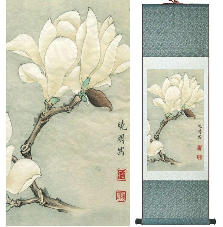 Chinese Art Scroll Painting Flower Ancient Silk Picture Wall Ideas 14014-Chinese Style Finds™