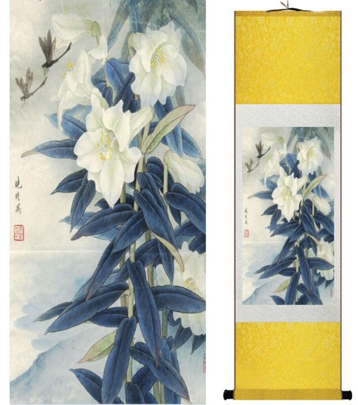 Chinese Art Scroll Painting Flower Ancient Silk Picture Wall Ideas 14062-Chinese Style Finds™