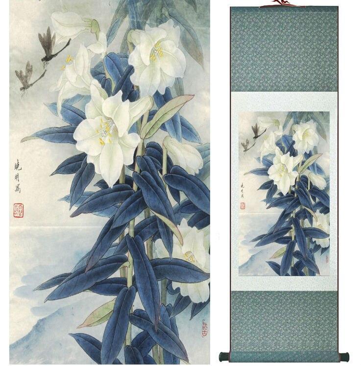 Chinese Art Scroll Painting Flower Ancient Silk Picture Wall Ideas 14062-Chinese Style Finds™