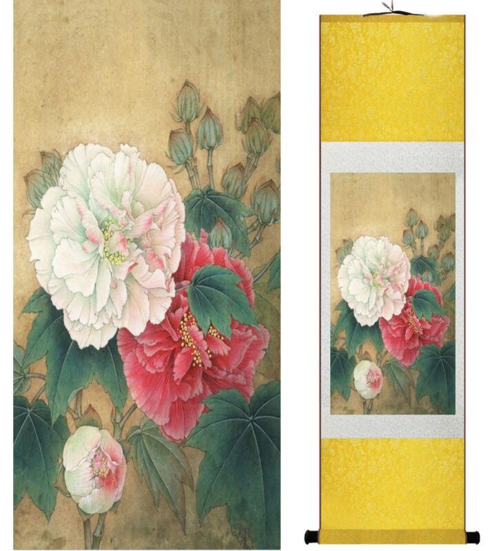 Chinese Art Scroll Painting Flower Ancient Silk Picture Wall Ideas 14082-Chinese Style Finds™