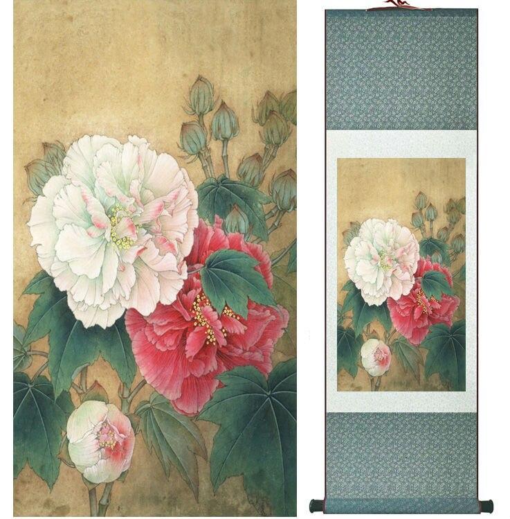 Chinese Art Scroll Painting Flower Ancient Silk Picture Wall Ideas 14082-Chinese Style Finds™