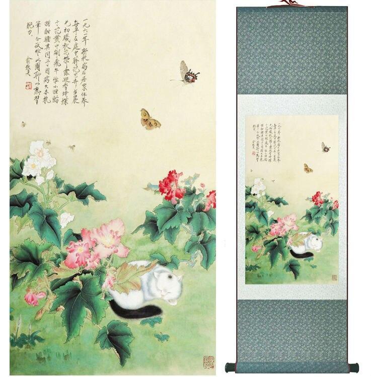 Chinese Art Scroll Painting Flower Ancient Silk Picture Wall Ideas 14094-Chinese Style Finds™