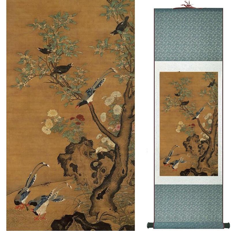 Chinese Art Scroll Painting Flower Ancient Silk Picture Wall Ideas 20730-Chinese Style Finds™