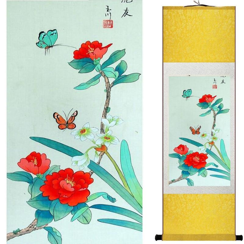 Chinese Art Scroll Painting Flower Ancient Silk Picture Wall Ideas 20774-Chinese Style Finds™