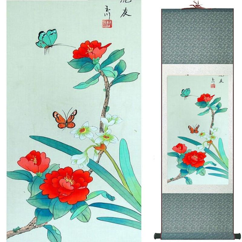 Chinese Art Scroll Painting Flower Ancient Silk Picture Wall Ideas 20774-Chinese Style Finds™