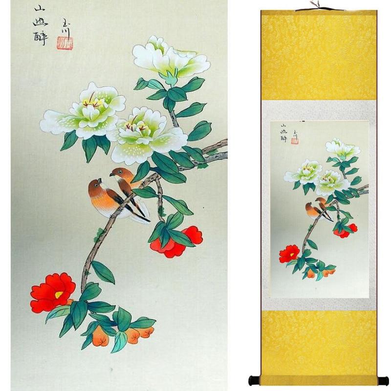 Chinese Art Scroll Painting Flower Ancient Silk Picture Wall Ideas 20782-Chinese Style Finds™