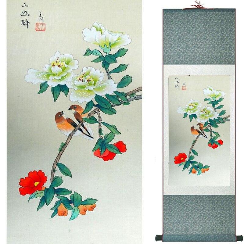 Chinese Art Scroll Painting Flower Ancient Silk Picture Wall Ideas 20782-Chinese Style Finds™