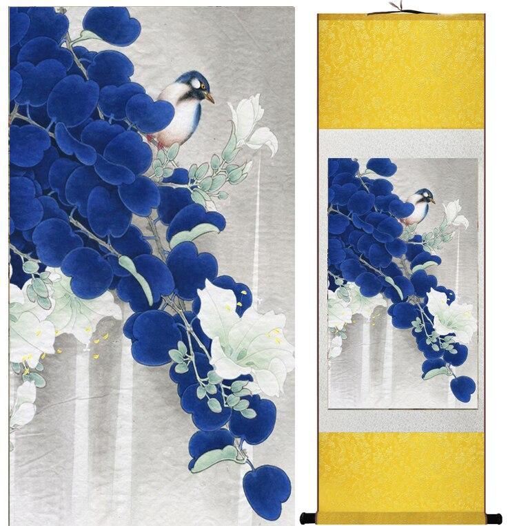 Chinese Art Scroll Painting Flower And Animal Birds Ancient Silk Picture Wall Ideas 12718-Chinese Style Finds™