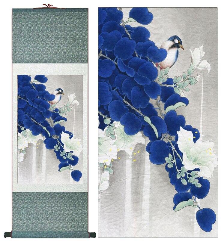 Chinese Art Scroll Painting Flower And Animal Birds Ancient Silk Picture Wall Ideas 12718-Chinese Style Finds™