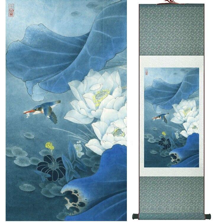 Chinese Art Scroll Painting Flower And Animal Birds Ancient Silk Picture Wall Ideas 13714-Chinese Style Finds™