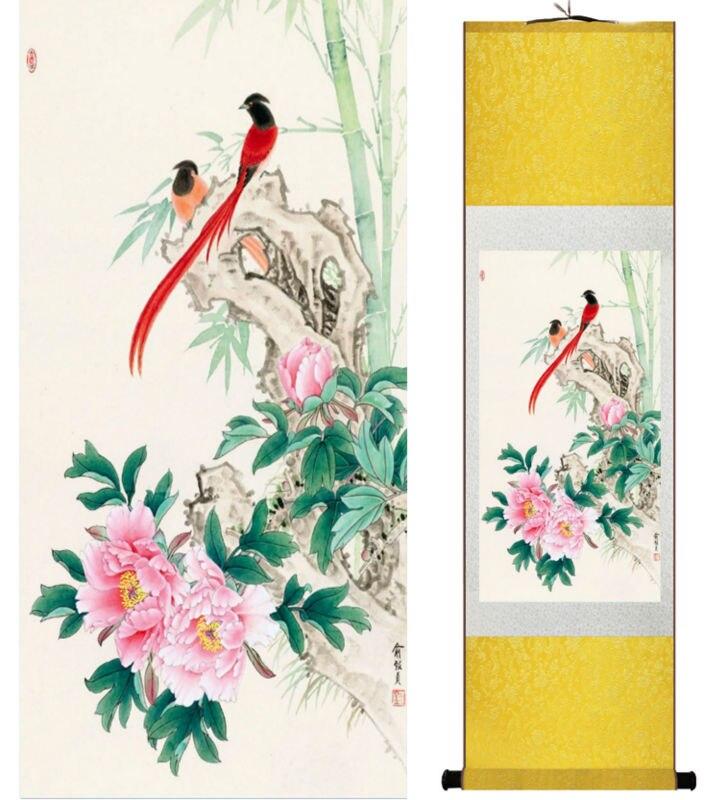 Chinese Art Scroll Painting Flower And Animal Birds Ancient Silk Picture Wall Ideas 14098-Chinese Style Finds™