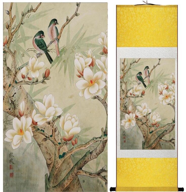 Chinese Art Scroll Painting Flower And Bird Ancient Silk Picture Wall Ideas 12722-Chinese Style Finds™