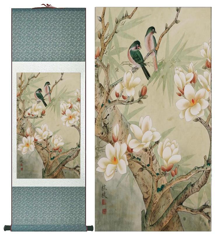 Chinese Art Scroll Painting Flower And Bird Ancient Silk Picture Wall Ideas 12722-Chinese Style Finds™