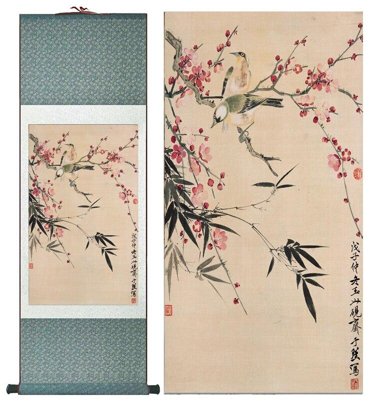 Chinese Art Scroll Painting Flower And Bird Ancient Silk Picture Wall Ideas 13054-Chinese Style Finds™