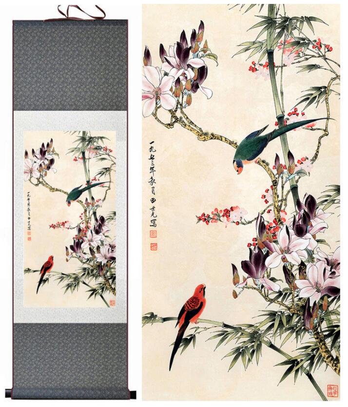 Chinese Art Scroll Painting Flower And Bird Ancient Silk Picture Wall Ideas 13334-Chinese Style Finds™