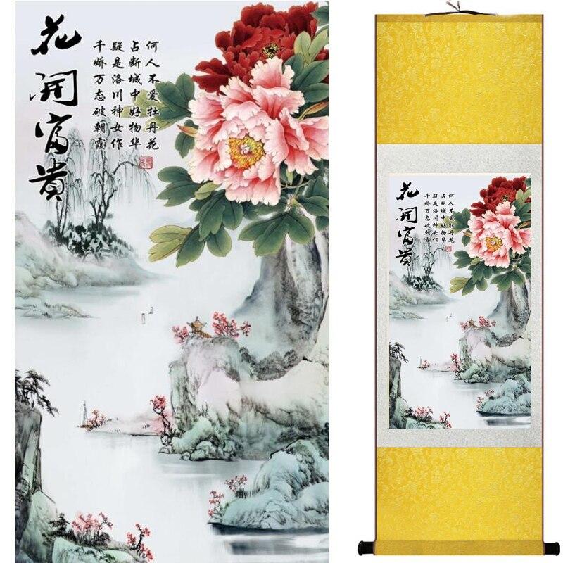 Chinese Art Scroll Painting Flowers Ancient Silk Picture Wall Ideas 10128-Chinese Style Finds™