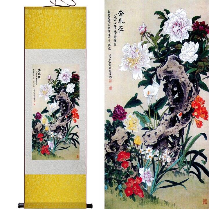 Chinese Art Scroll Painting Flowers Ancient Silk Picture Wall Ideas 11098-Chinese Style Finds™