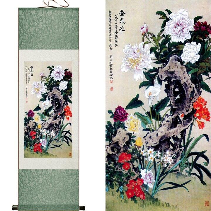 Chinese Art Scroll Painting Flowers Ancient Silk Picture Wall Ideas 11098-Chinese Style Finds™