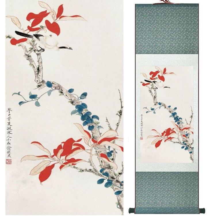 Chinese Art Scroll Painting Flowers Ancient Silk Picture Wall Ideas 14210-Chinese Style Finds™