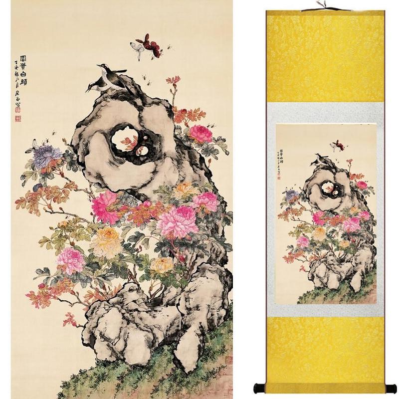 Chinese Art Scroll Painting Flowers Ancient Silk Picture Wall Ideas 19550-Chinese Style Finds™