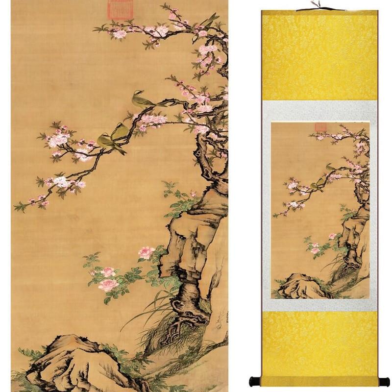 Chinese Art Scroll Painting Flowers Ancient Silk Picture Wall Ideas 19558-Chinese Style Finds™