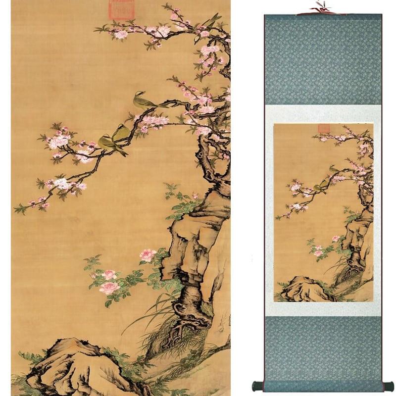 Chinese Art Scroll Painting Flowers Ancient Silk Picture Wall Ideas 19558-Chinese Style Finds™