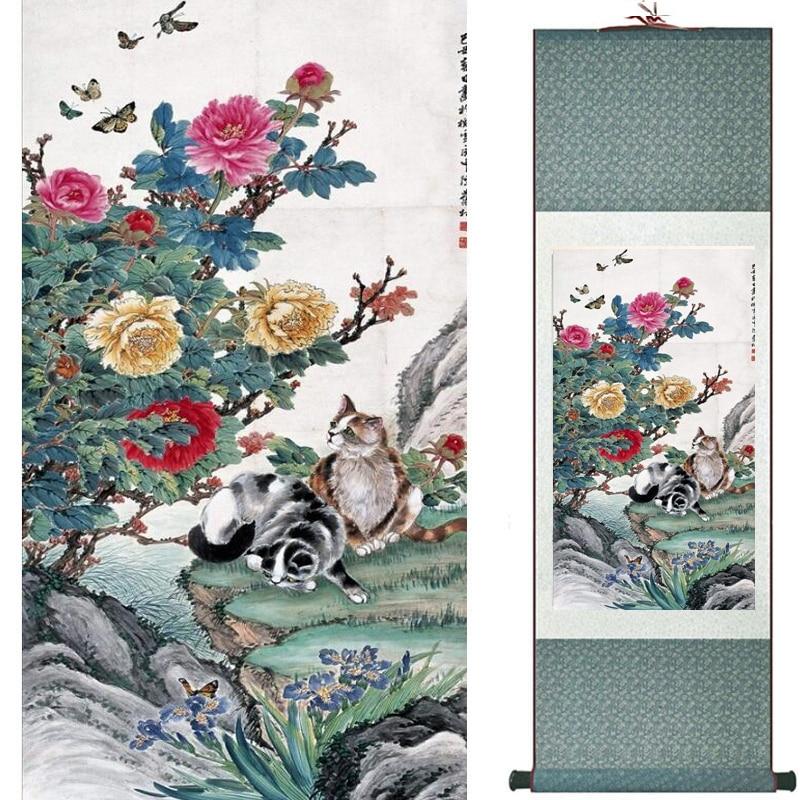 Chinese Art Scroll Painting Flowers Ancient Silk Picture Wall Ideas 20450-Chinese Style Finds™