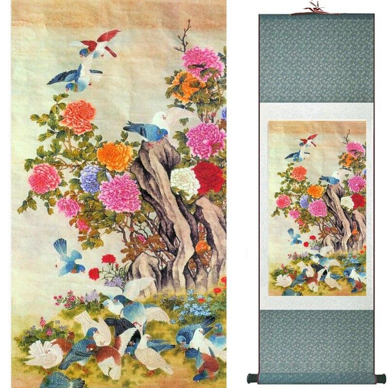 Chinese Art Scroll Painting Flowers Ancient Silk Picture Wall Ideas 20458-Chinese Style Finds™