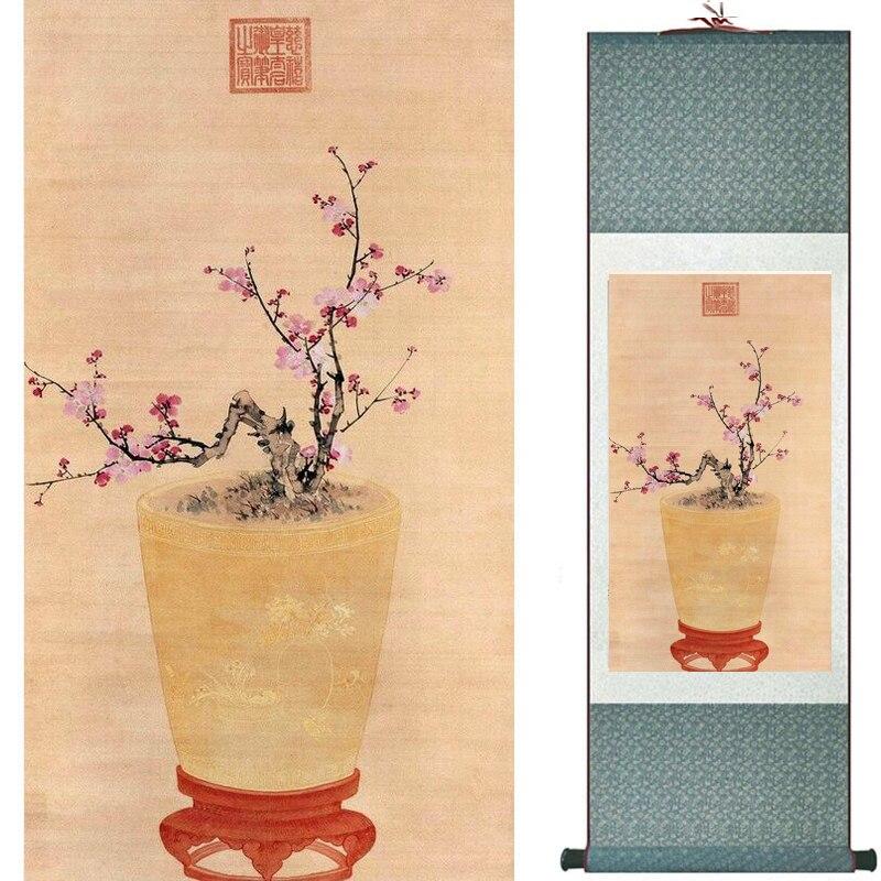 Chinese Art Scroll Painting Flowers Ancient Silk Picture Wall Ideas 20630-Chinese Style Finds™