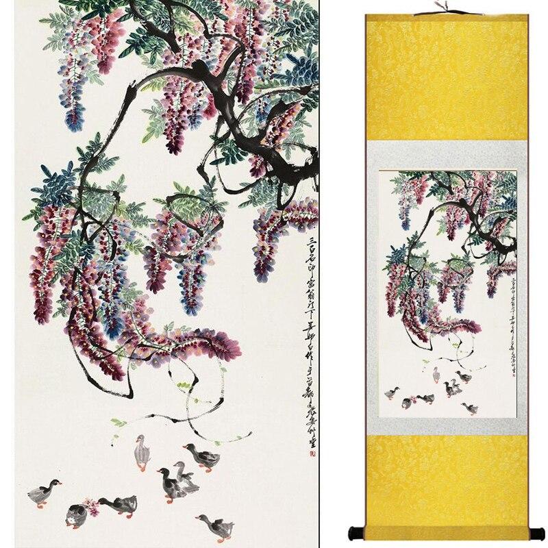 Chinese Art Scroll Painting Flowers Ancient Silk Picture Wall Ideas 20722-Chinese Style Finds™