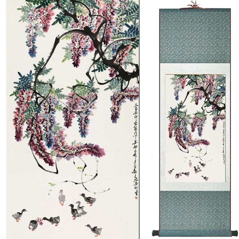 Chinese Art Scroll Painting Flowers Ancient Silk Picture Wall Ideas 20722-Chinese Style Finds™